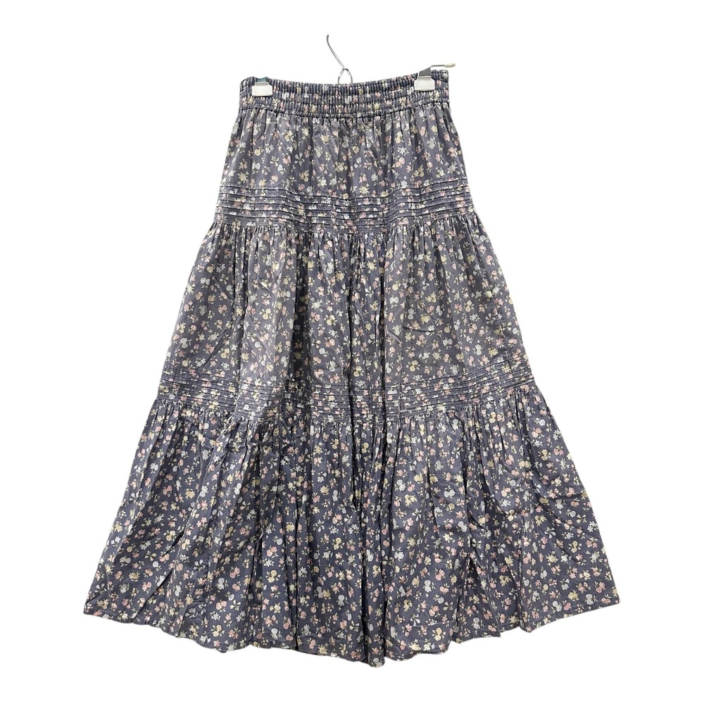 Vintage Laura Ashley Blue Floral Tiered Cotton Maxi Skirt Made in UK *flaw